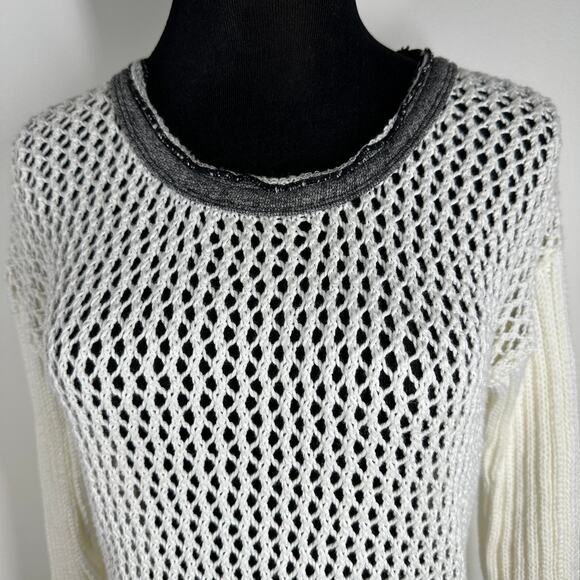 Soft Surroundings Womens Open Knit Boulevard Round Neck Pullover Sweater White - Picture 3 of 7